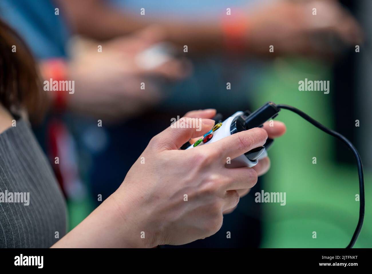 Gamescom, alla più grande fiera mondiale di videogiochi e di giochi per computer a Colonia, in Germania, Foto Stock