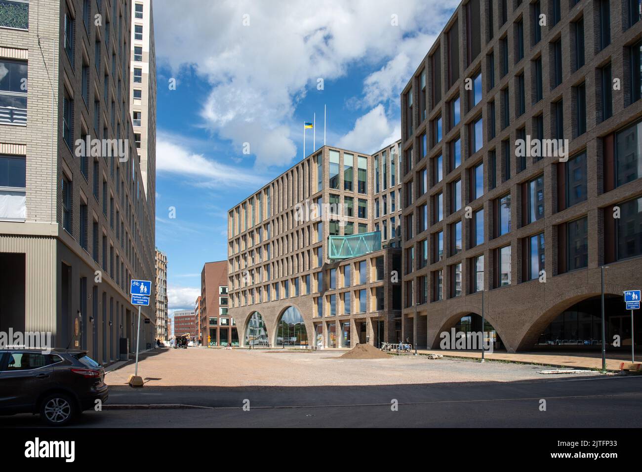 Architettura contemporanea del distretto di Kalasatama a Helsinki, Finlandia Foto Stock