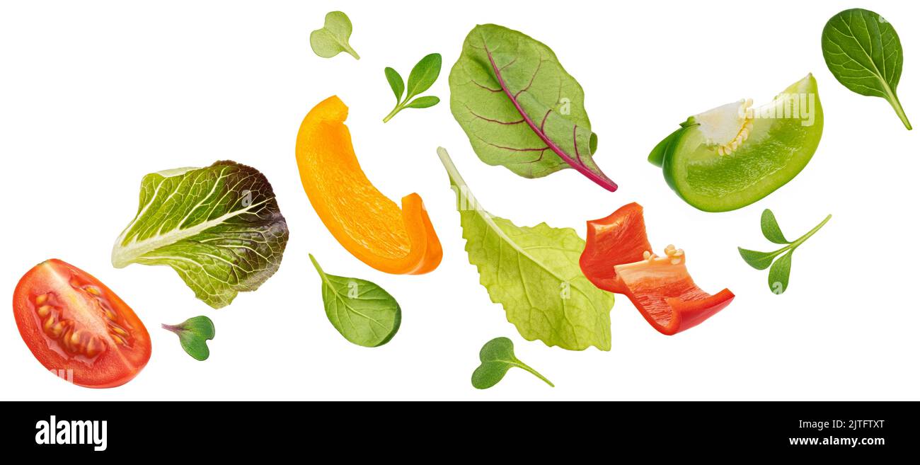 Verdure in caduta, insalata di peperone, pomodoro e lattuga Foto Stock