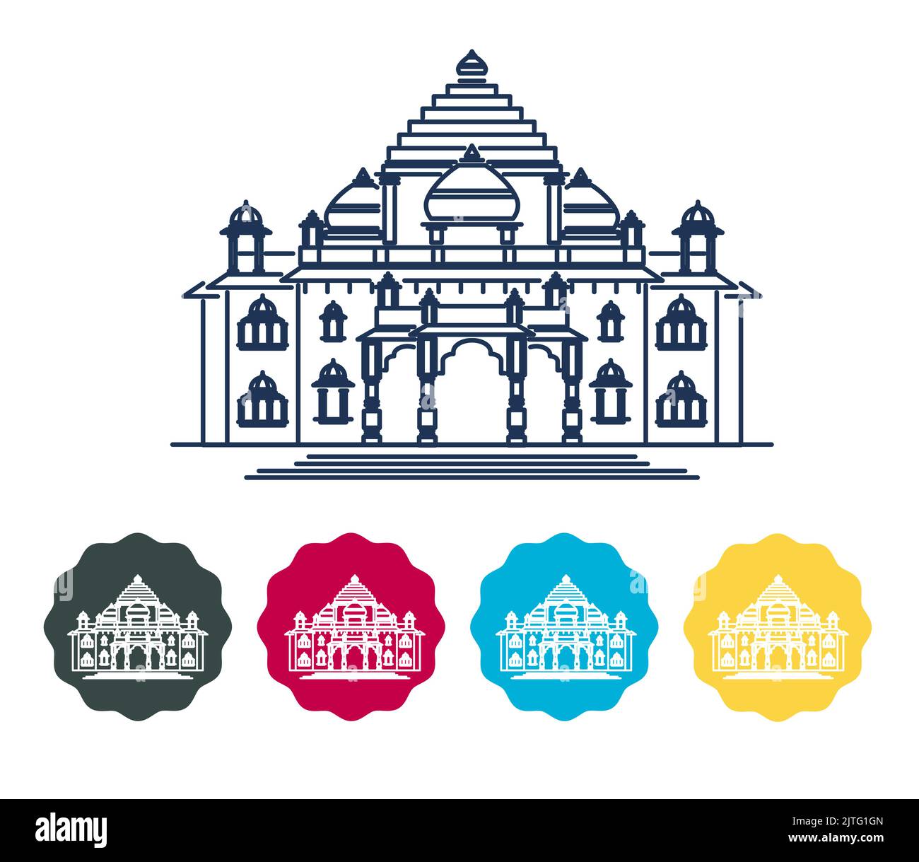 Gandhinagar - Tempio di Akshardham - Illustrazione dell'icona come file EPS 10 Illustrazione Vettoriale