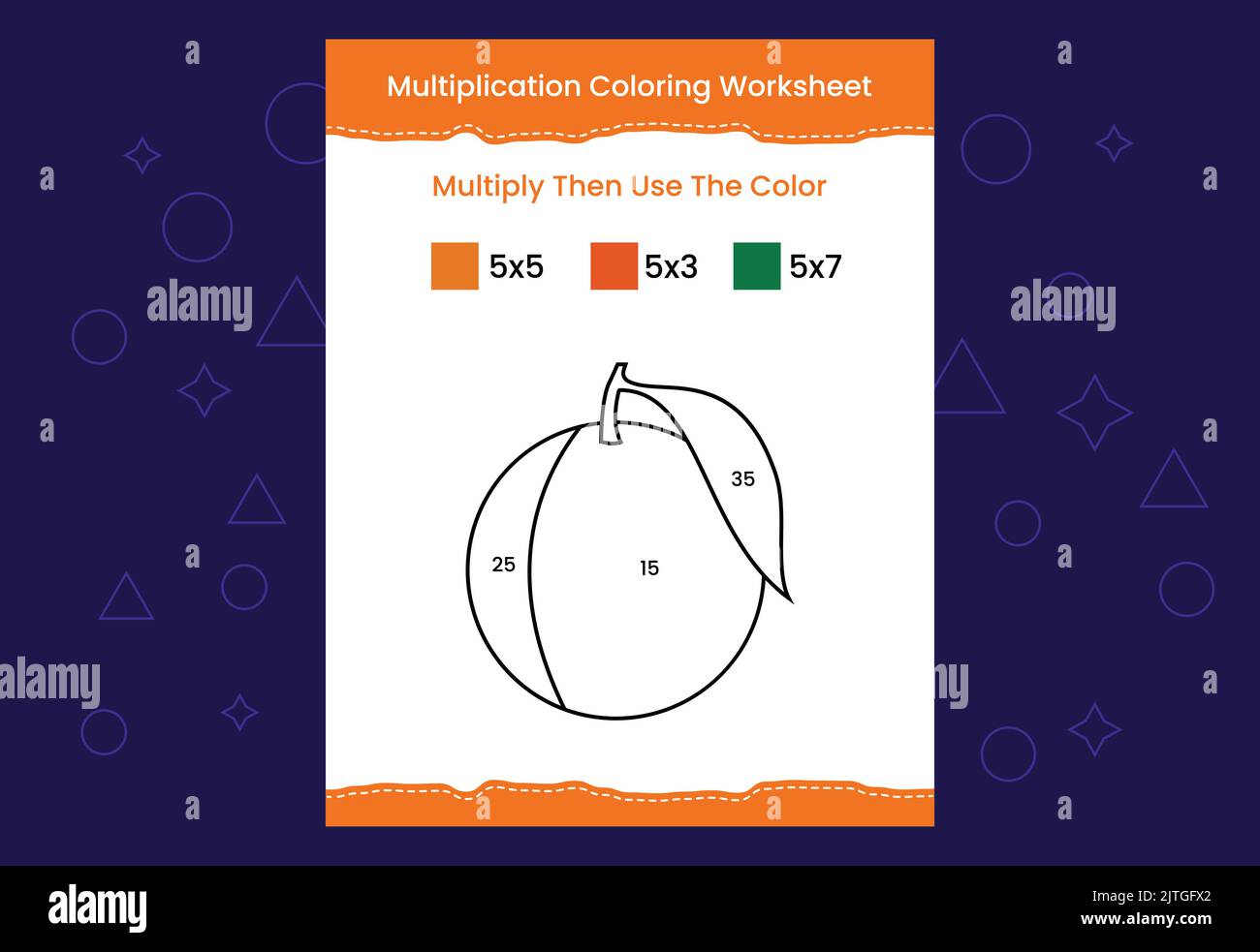 Foglio di lavoro per la colorazione della moltiplicazione con l'immagine. Colore per numeri gioco di matematica Illustrazione Vettoriale