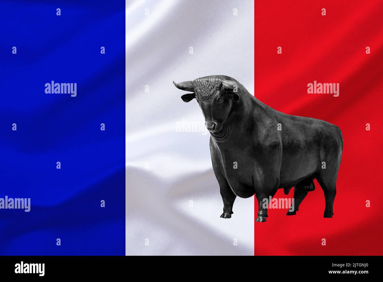 Bandiera della Francia, mercato dei tori - Prezzi in aumento in Francia, Francia Foto Stock