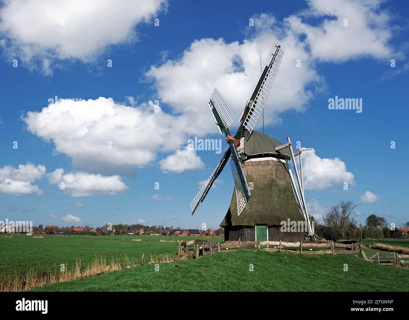 mulino a vento per disidratazione a Neustadtgoedens, Germania, bassa Sassonia, Frisia, Neustadtgoedens Foto Stock