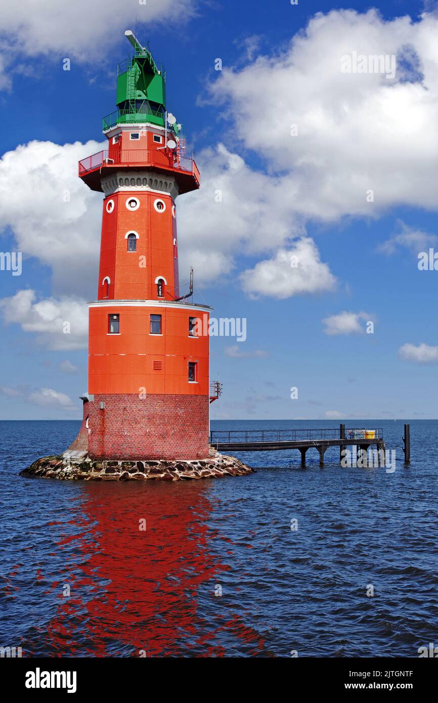 Faro Hohe Weg alla bocca di Weser, Germania, bassa Sassonia, Butjadingen Foto Stock