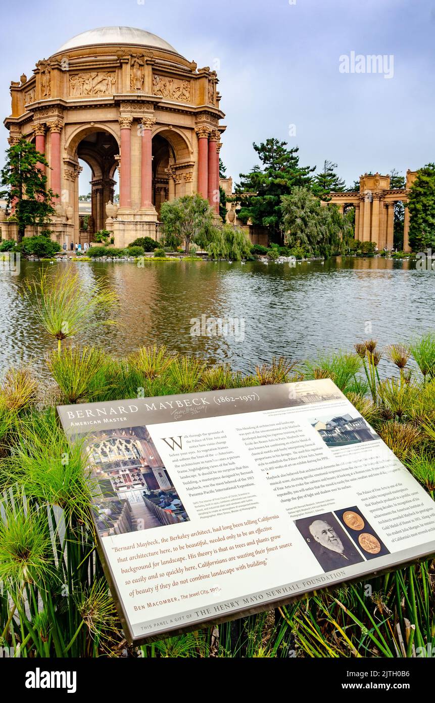 Informazioni per i visitatori da leggere sul Palazzo delle Belle Arti di San Francisco, California, USA Foto Stock