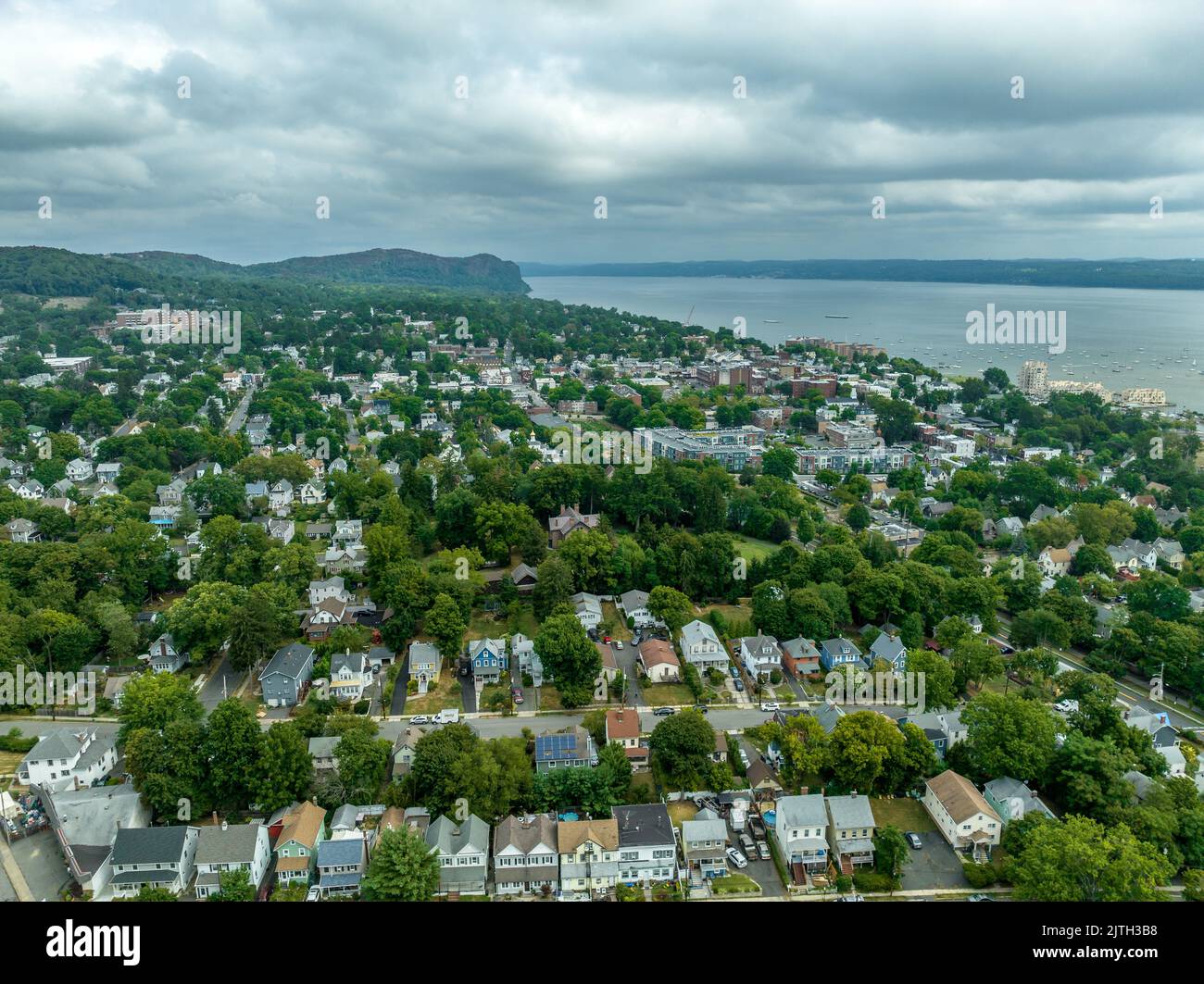 Vista aerea di Nyack New York sul fiume Hudson Foto Stock