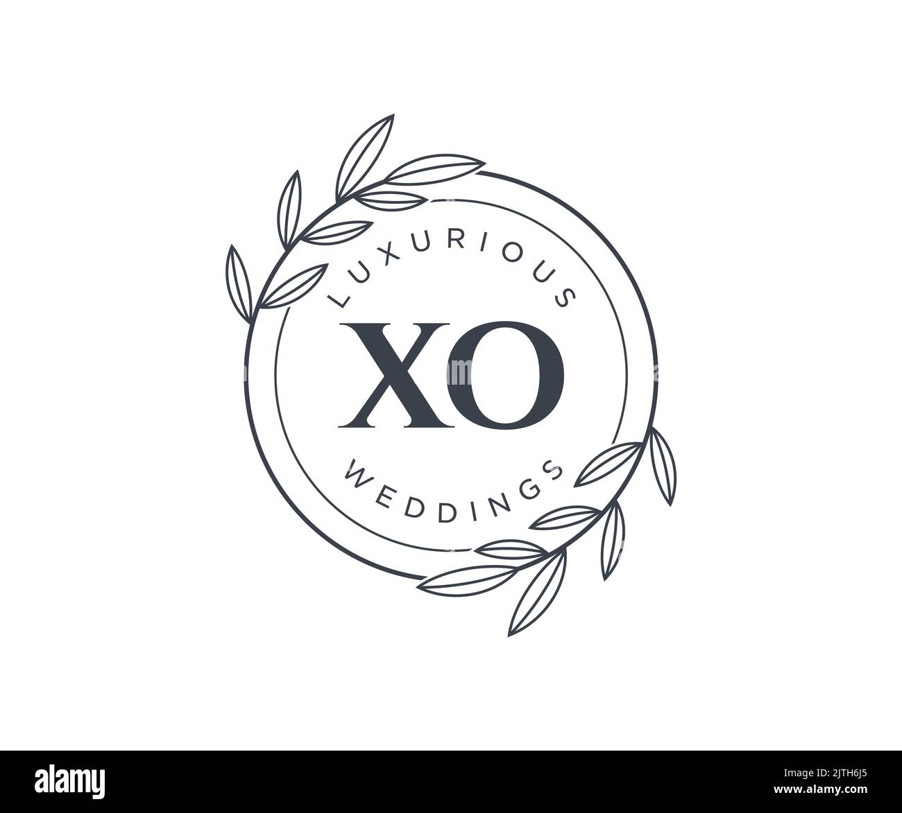 XO iniziali lettera monogramma modello logo matrimonio, modelli moderni minimalisti e floreali disegnati a mano per le carte di invito, Salva la data, elegante Illustrazione Vettoriale