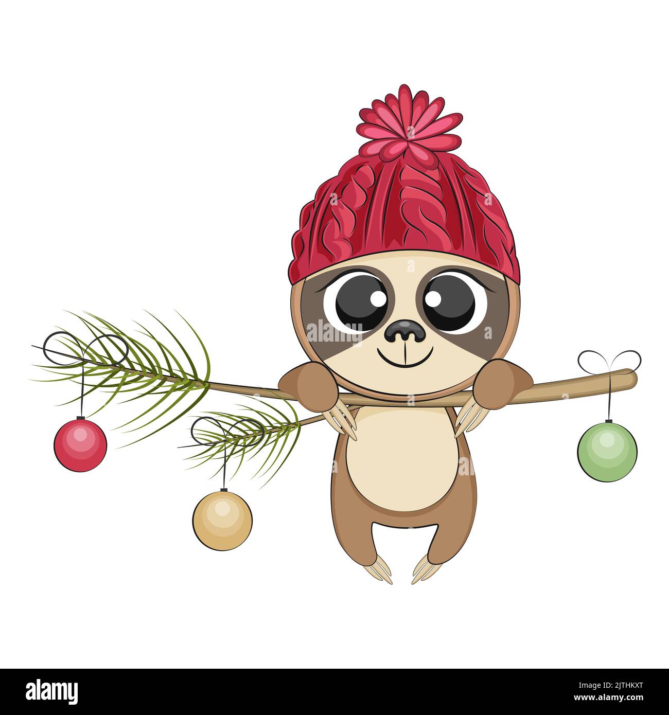 Cute natale sloth. Vacanze invernali. Illustrazione Vettoriale