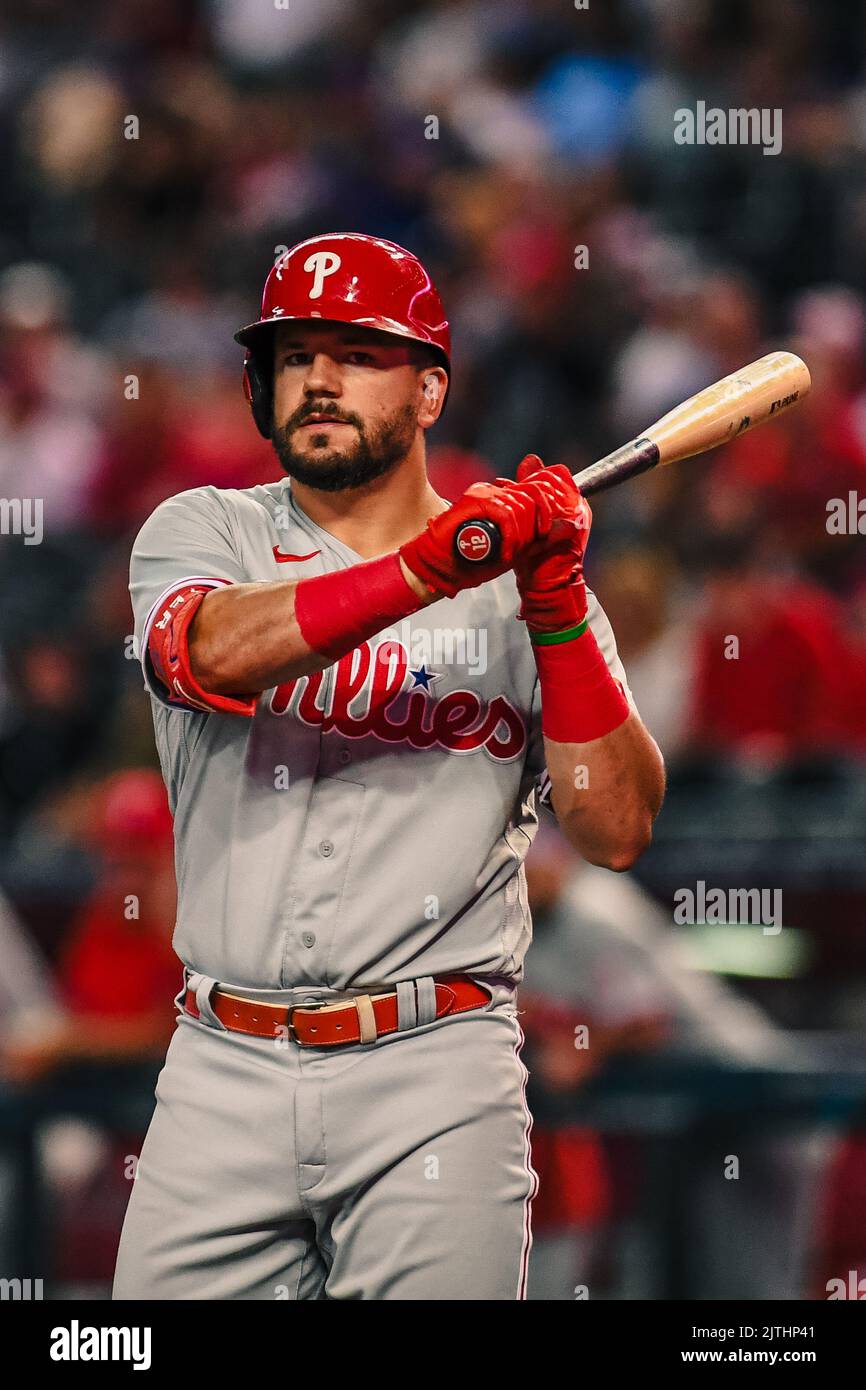 Kyle Schwarber (12), il fieldere di sinistra dei Philadelphia Phillies, si trova nel box della pastella nel terzo gioco di baseball dei MLB contro l’Arizona Diam Foto Stock