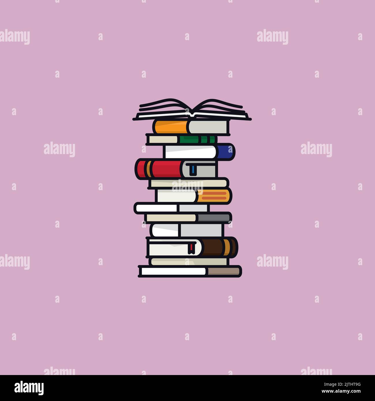 Alto stack di libri riempito contorno stile vettoriale illustrazione per leggere Un libro giorno il 6 settembre. Illustrazione Vettoriale