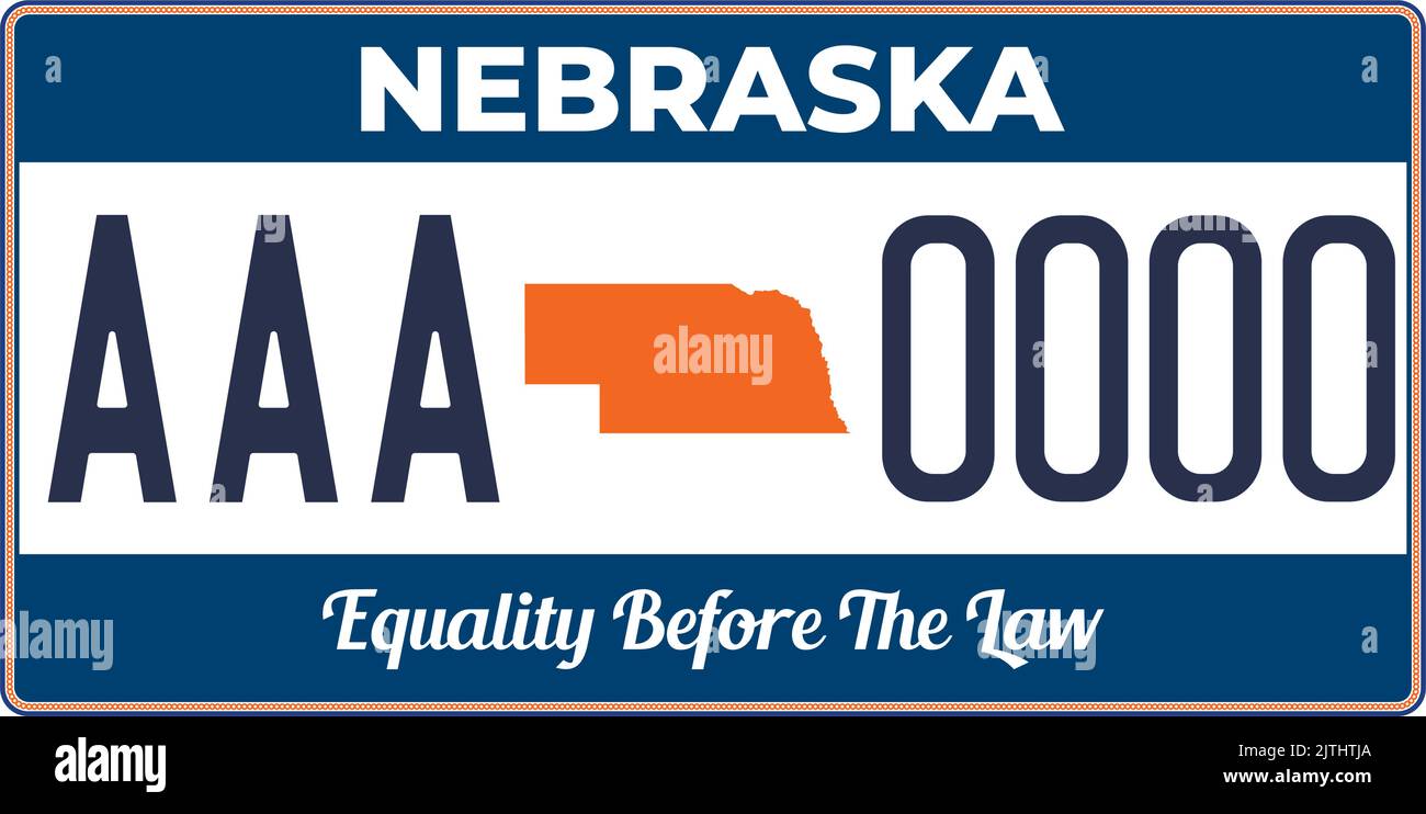 Targa veicolo marcatura in Nebraska negli Stati Uniti d'America, targhe auto. Numeri di targa veicolo di diversi stati americani. Stampa vintage Illustrazione Vettoriale