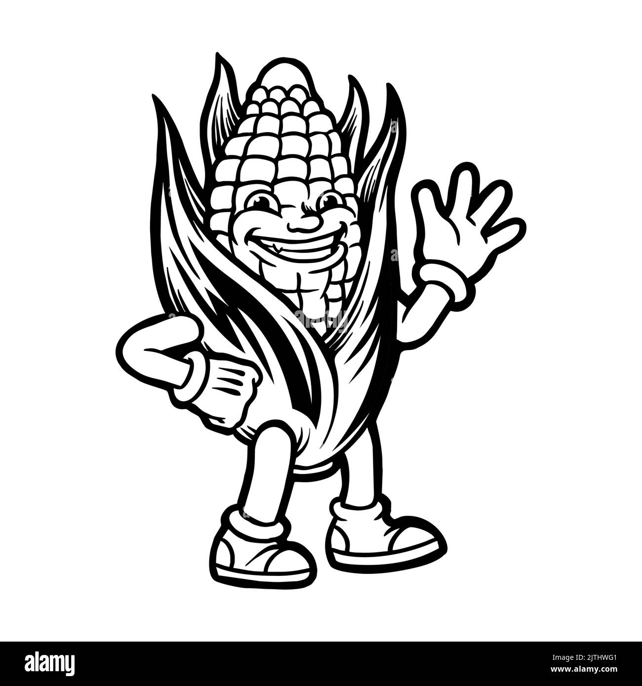 Cartoon Corn personaggio colorazione Libro illustrazioni vettoriali per il tuo lavoro Logo, mascotte merchandise t-shirt, adesivi e disegni di etichette, poster, saluto Foto Stock