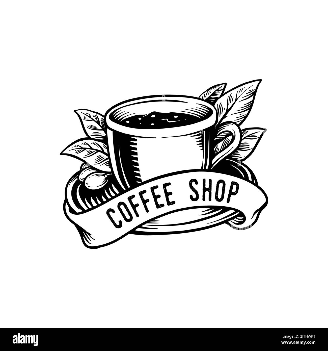 Coffee Shop semplice classica Silhouette con logo illustrazioni vettoriali per il tuo lavoro Logo, mascotte merchandise t-shirt, adesivi e disegni di etichette, poster, gr Foto Stock