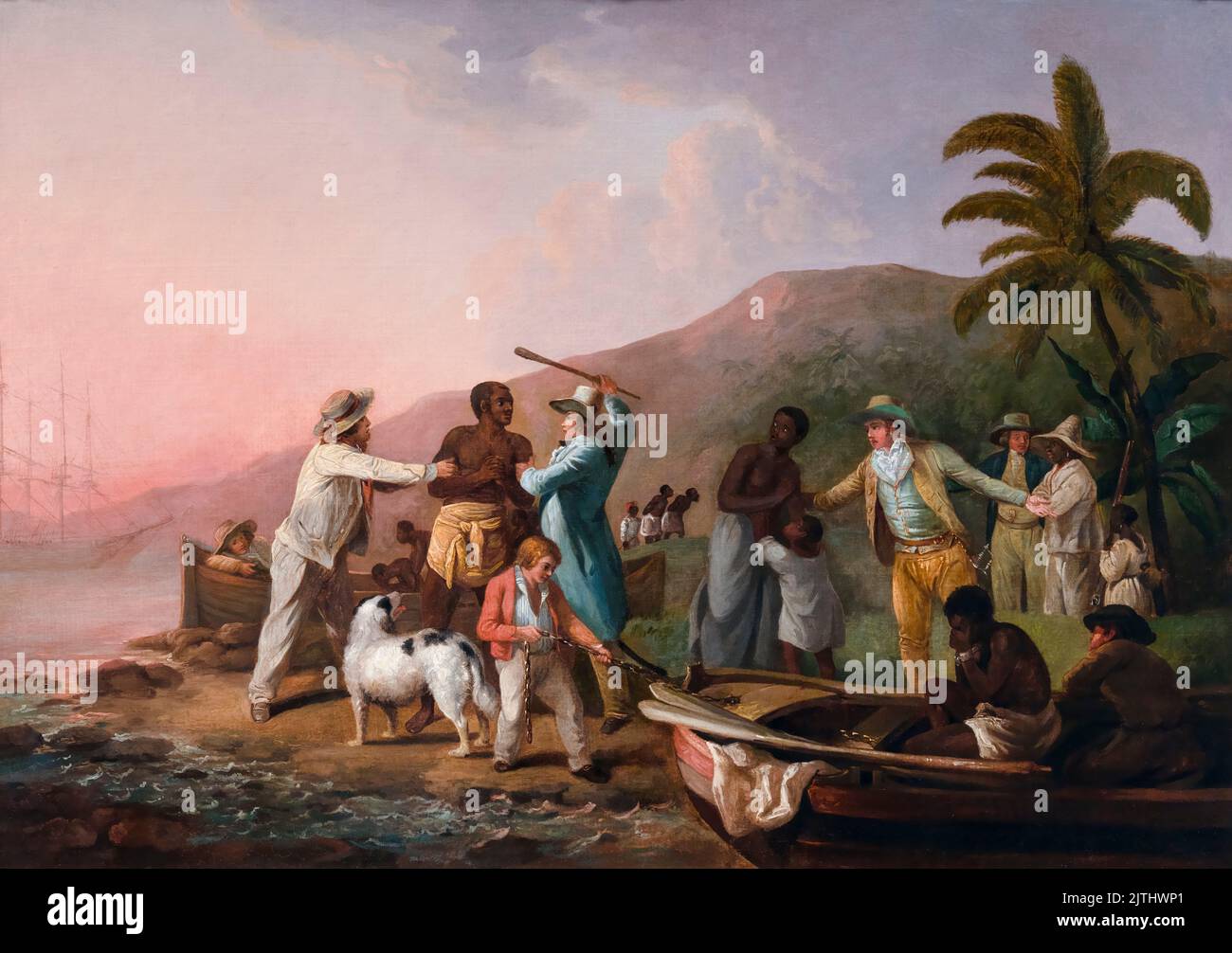 The Slave Trade, (Un uomo catturato dalla sua famiglia, dai commercianti di schiavi sulla costa dell'Africa), dipingendo in olio su tela di George Morland, circa 1788 Foto Stock