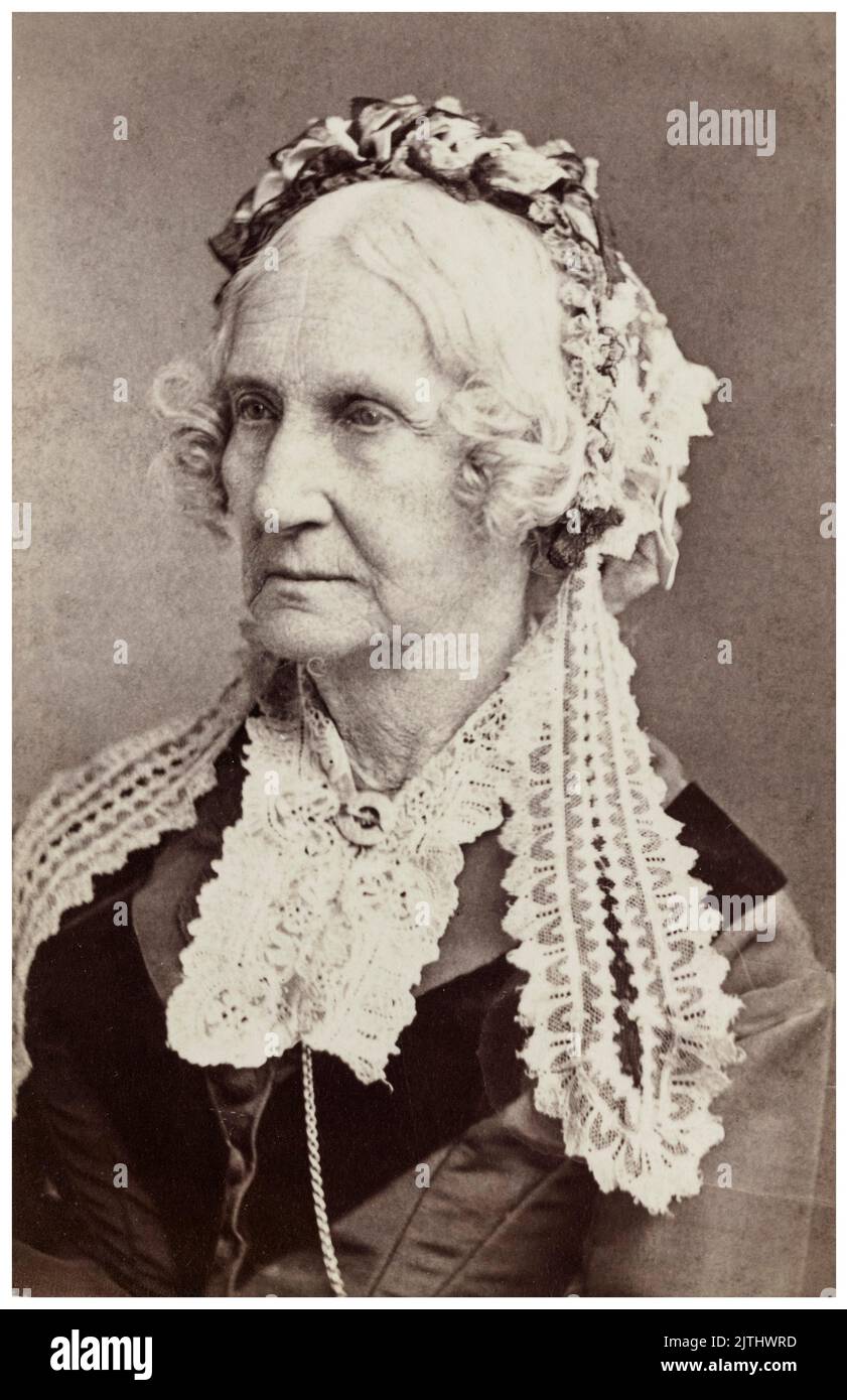 Nancy Maria Johnson (1794-1890), inventore, ha rilasciato il primo brevetto statunitense per un congelatore per gelato a mano nel 1843, fotografia ritratto carte de Visite circa 1875 Foto Stock