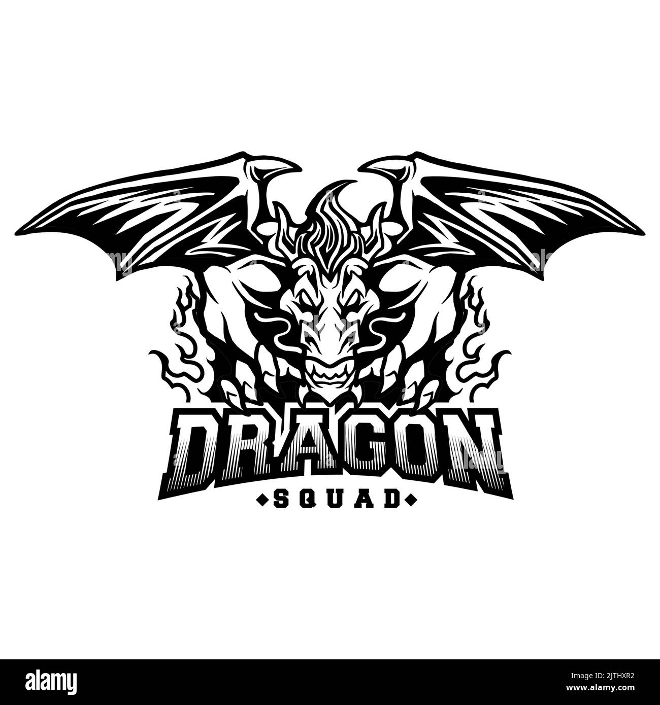 Dragon Squad Monster Silhouette Vector illustrazioni per il tuo lavoro Logo, mascotte merchandise t-shirt, adesivi e disegni di etichette, poster, biglietto d'auguri Foto Stock
