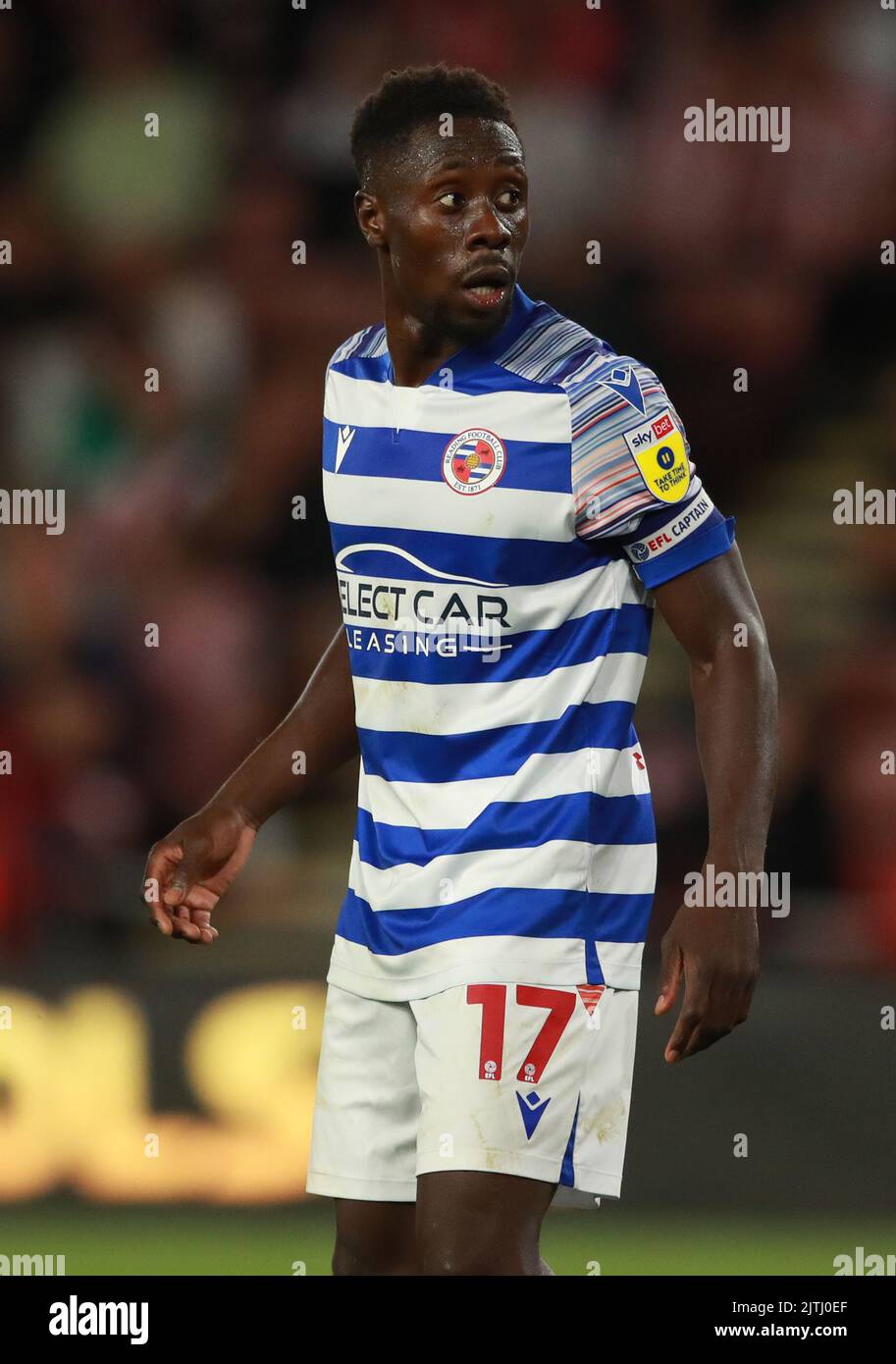 Sheffield, Inghilterra, 30th agosto 2022. Andy Yiadom di Reading durante la partita del campionato Sky Bet a Bramall Lane, Sheffield. L'immagine di credito dovrebbe essere: Simon Bellis / Sportimage Foto Stock