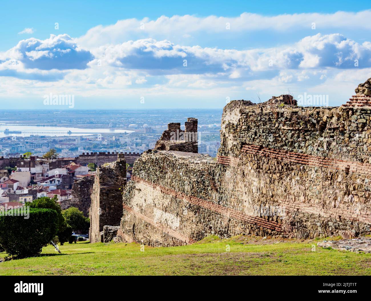 Mura di Ano poli, la città alta, Salonicco, Macedonia centrale, Grecia Foto Stock