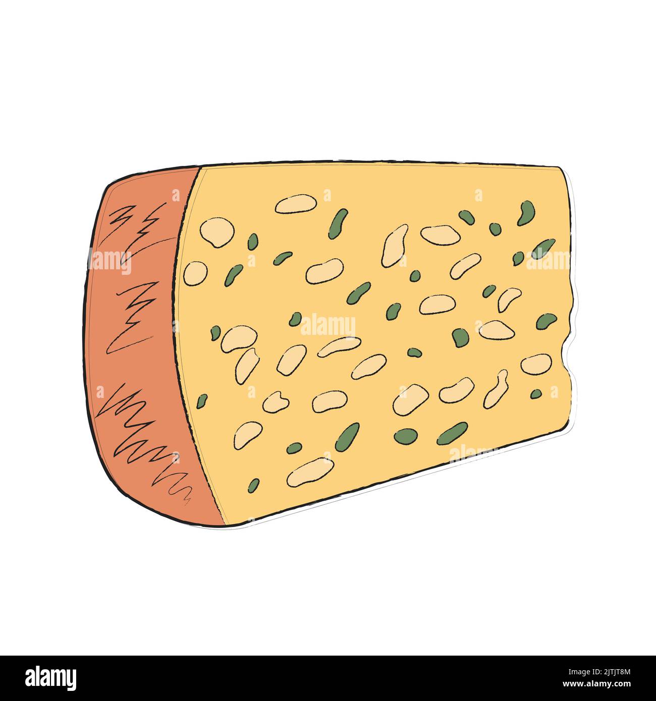 Un grosso pezzo di Roquefort con muffa ed erbe aromatiche. Un fragrante antipasto di delicatezza al vino e alle bevande alcoliche. Semplice icona lineare per catalogo w Illustrazione Vettoriale