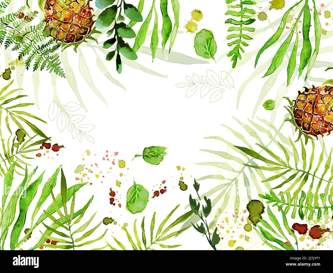 Ananas Watercolor Fresh Vector Seamless Pattern Textile Design Illustrazione Vettoriale