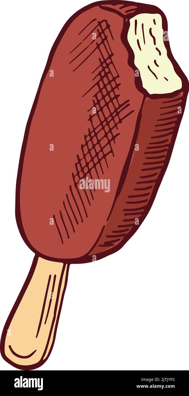 Gelato cioccolato bar su bastone colore doodle Illustrazione Vettoriale