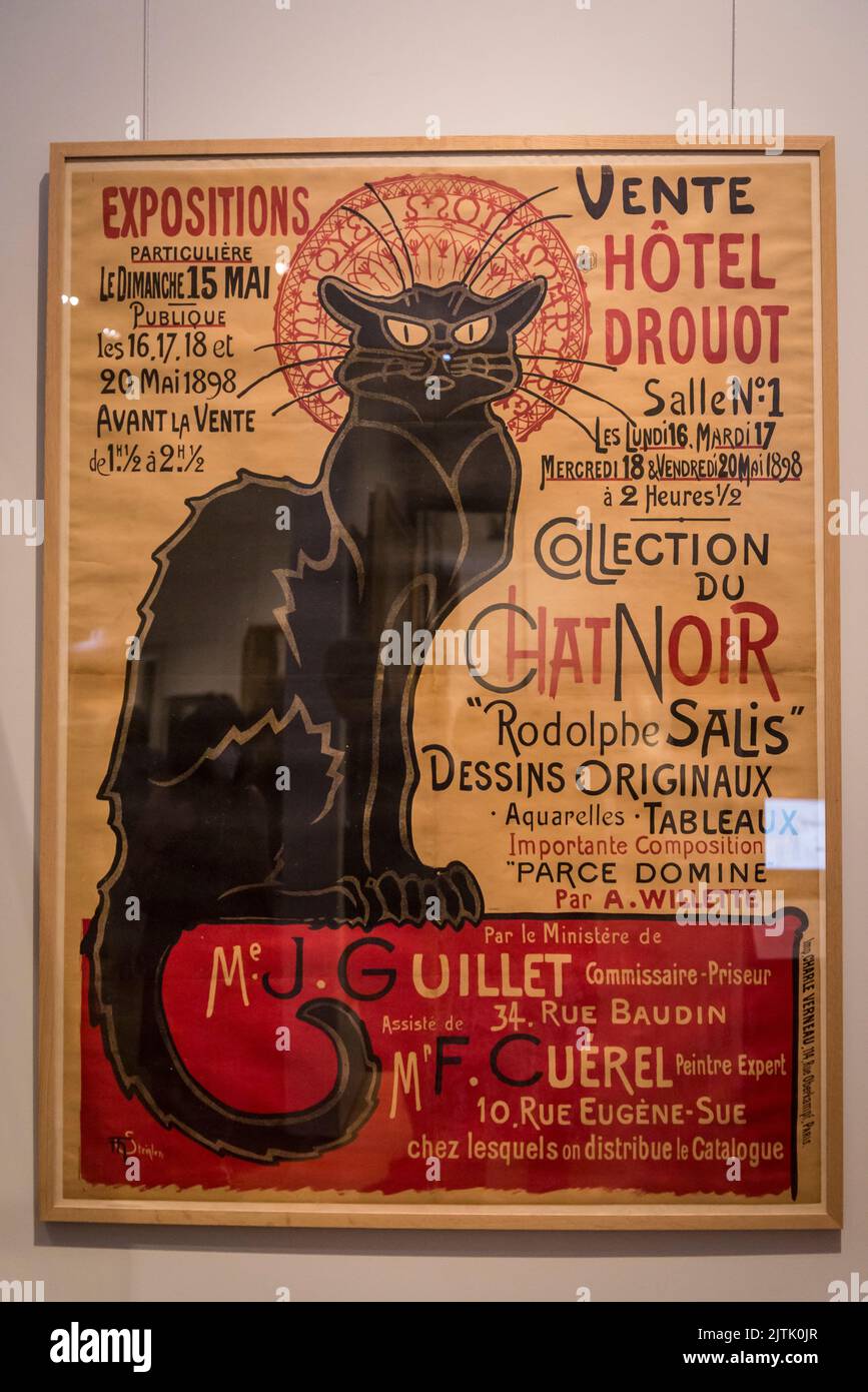 Poster del Chat Noir, Carnavalet Museum, un museo dedicato alla storia della città, situato nel quartiere Marais, Parigi, Francia Foto Stock