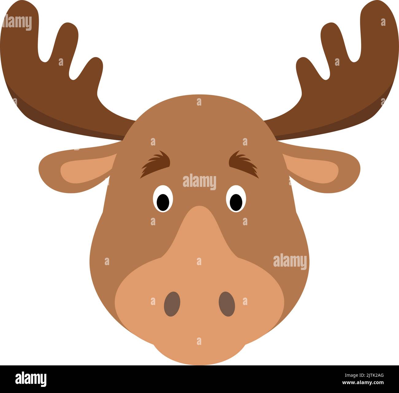 Moose Face in stile cartoon per bambini. Serie di illustrazioni vettoriali delle facce animali Illustrazione Vettoriale