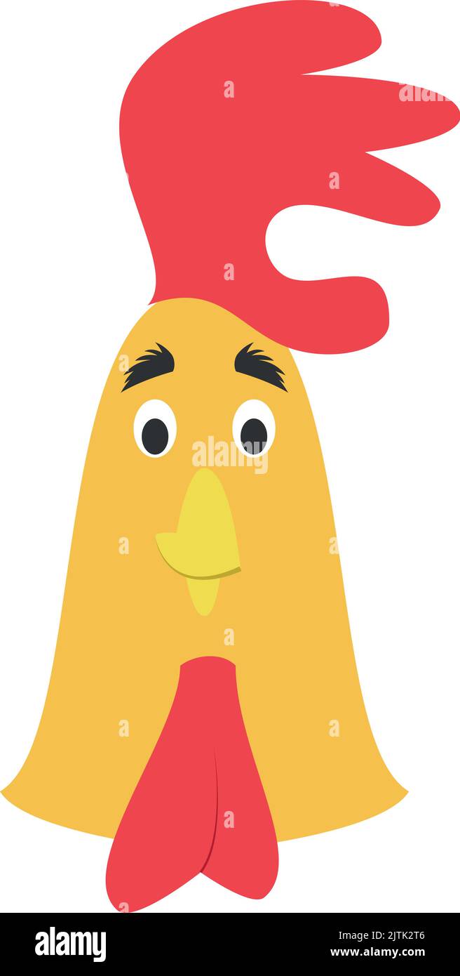 Il volto del gallo è in stile cartoon per bambini. Serie di illustrazioni vettoriali delle facce animali Illustrazione Vettoriale