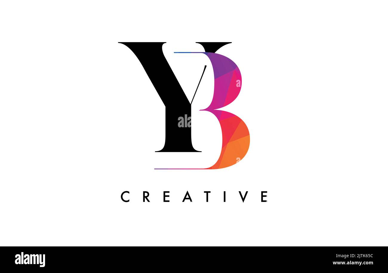DA Letter Design con taglio creativo e colorata trama arcobaleno. LOGO VETTORIALE a icone YB Letter con carattere Serif e stile minimalista. Illustrazione Vettoriale