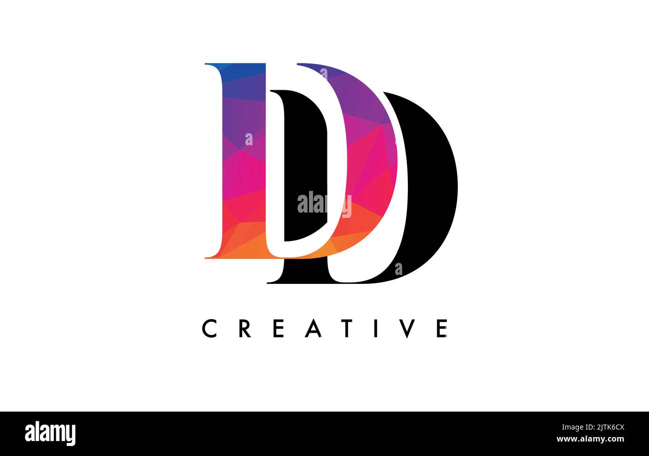 DD Letter Design con taglio creativo e texture arcobaleno colorata. Logo vettoriale icona DD Letter con carattere Serif e stile minimalista. Illustrazione Vettoriale