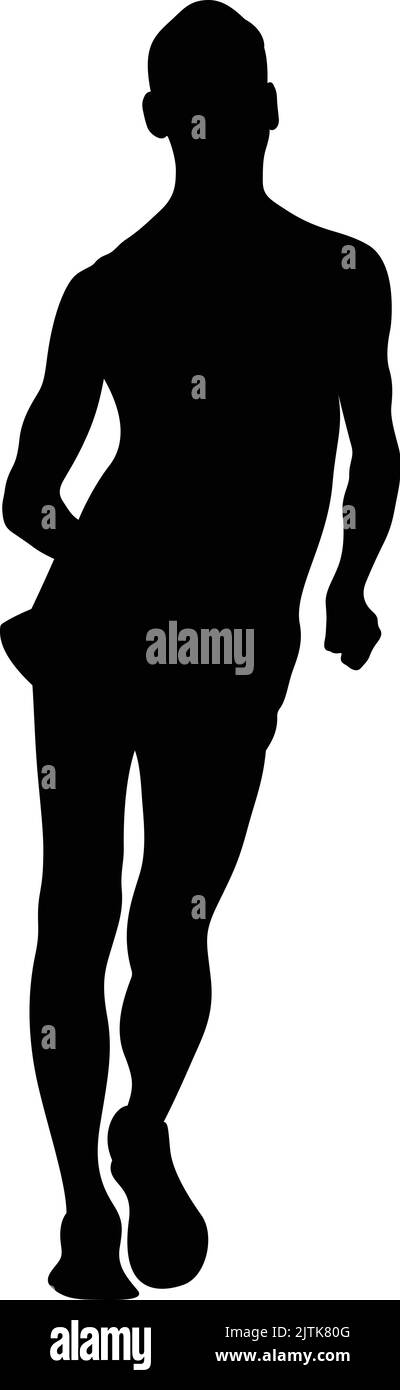 atleta maschile gara camminando silhouette nera Illustrazione Vettoriale