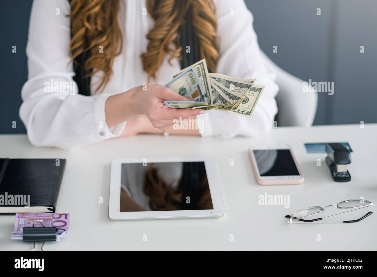 successo smm donna denaro business profitto Foto Stock