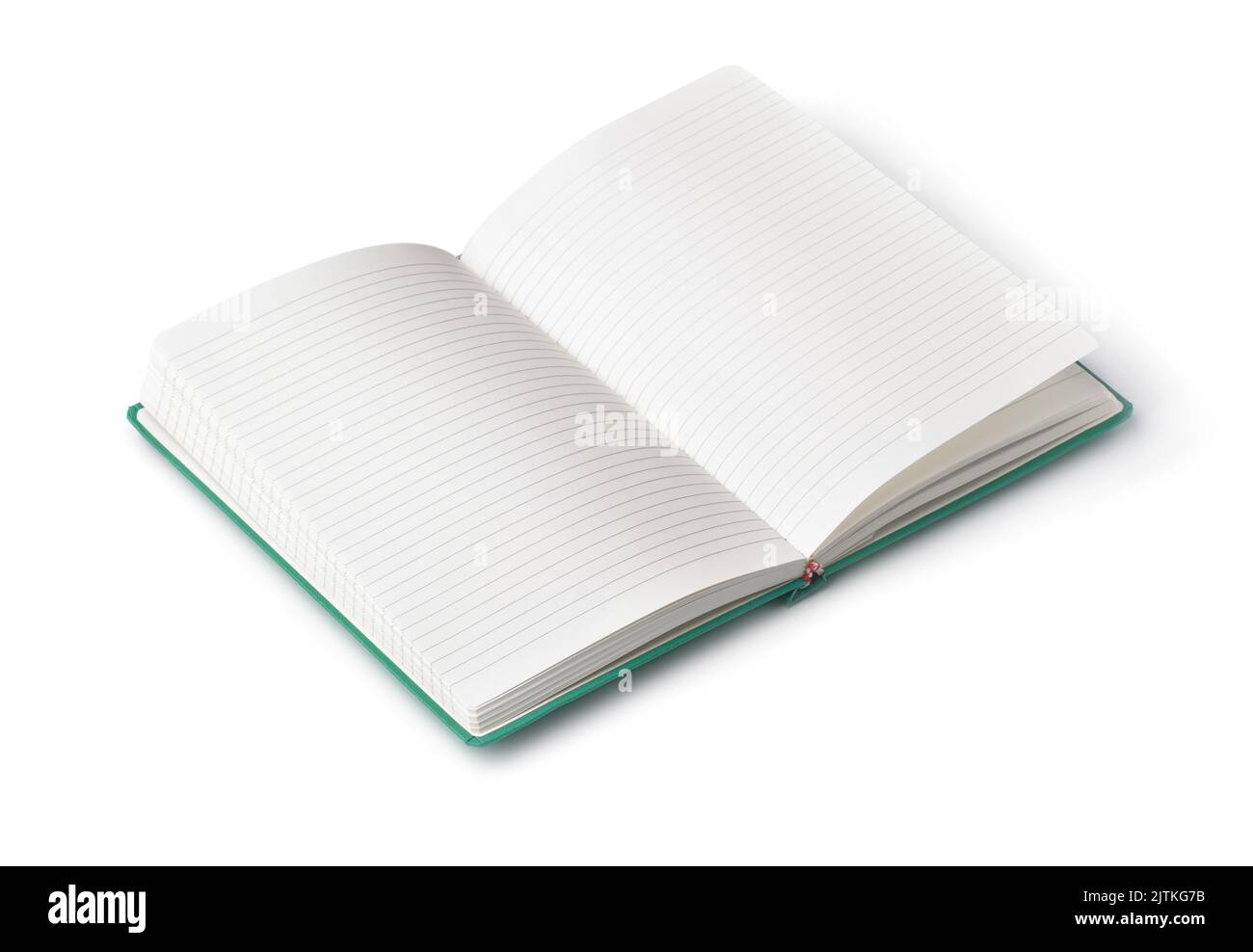 Aprire il notebook con coperchio rigido vuoto isolato su bianco Foto Stock