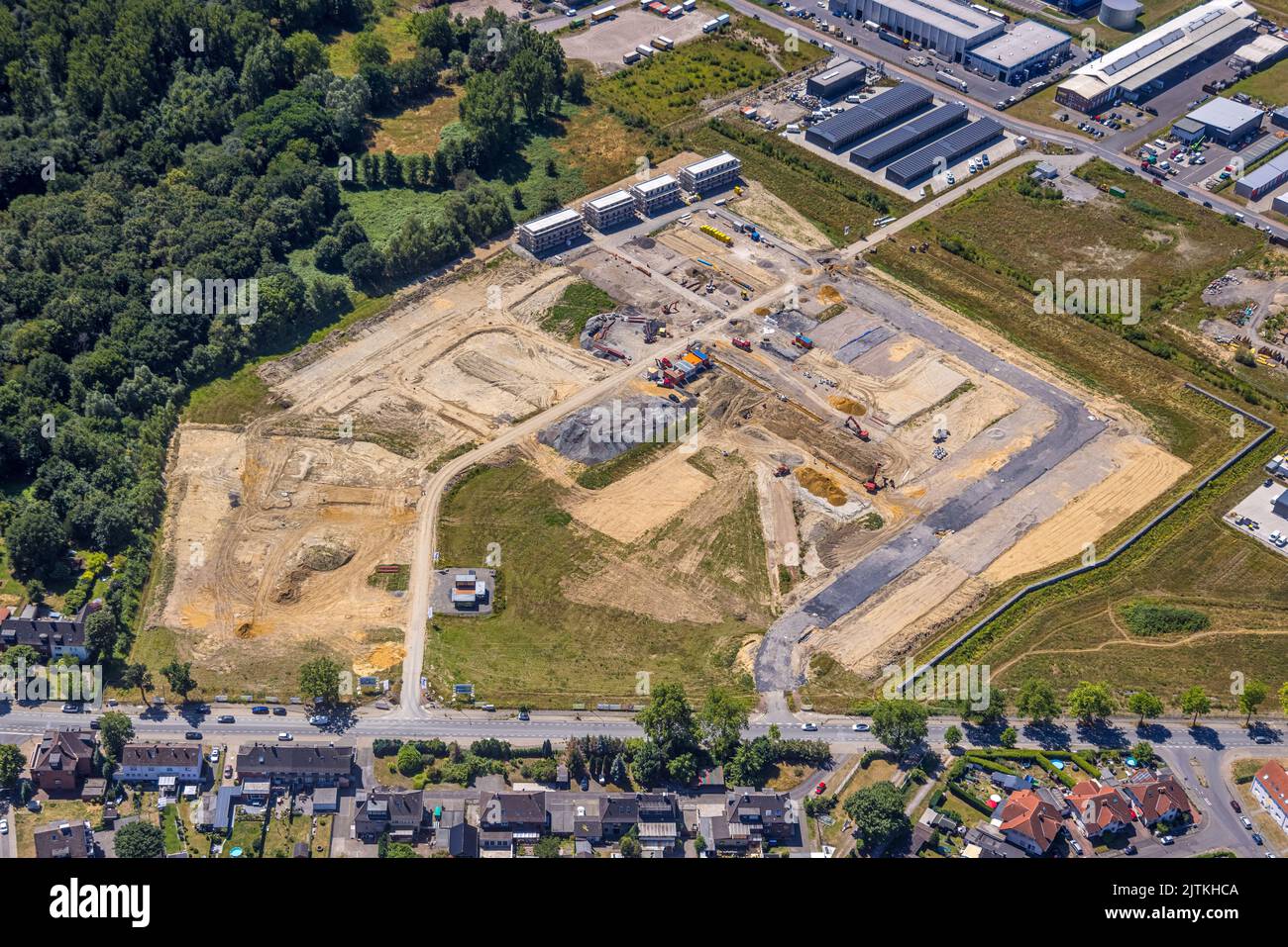 Vista aerea, cantiere e parco industriale Deininghauser Weg, XXL Garagen- & Gewerbepark, Ickern, Castrop-Rauxel, Ruhrgebiet, Nord Reno-Ovest Foto Stock