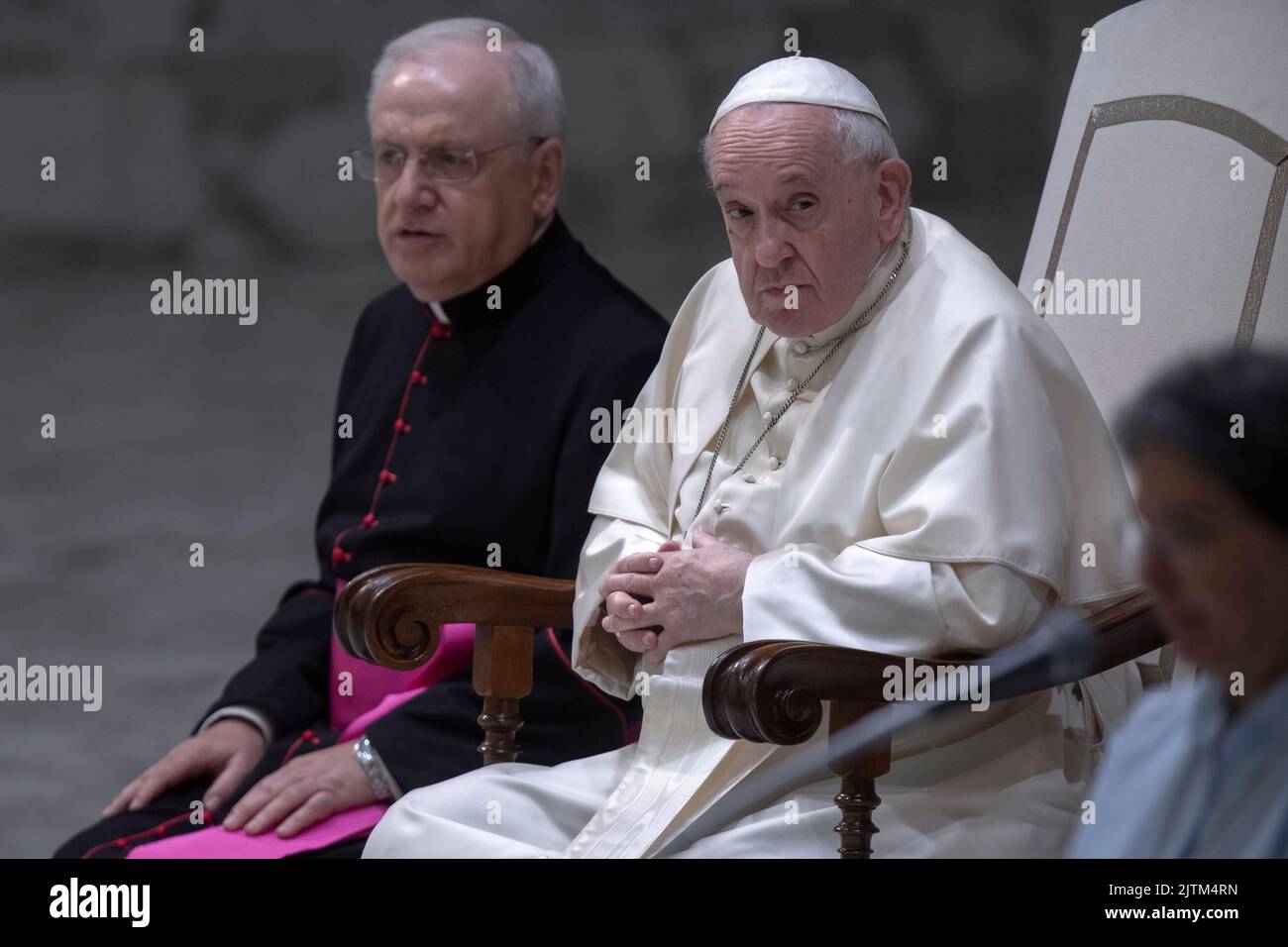 Città del Vaticano, Vaticano, 31 agosto 2022. Papa Francesco durante la sua udienza generale settimanale nella Sala Paolo VI. Credit: Maria Grazia Picciarella/Alamy Live News Foto Stock