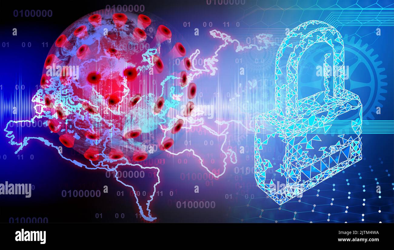 Un colorato sfondo della tecnologia di protezione Coronavirus Foto Stock