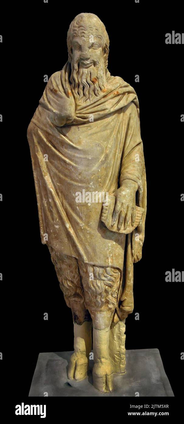 Statua di marmo , Pan di Sparta, Pelopenese, 1st cent d.C., copia 4th secolo a.C., originale greco. Museo Archeologico Nazionale di Atene. Foto Stock
