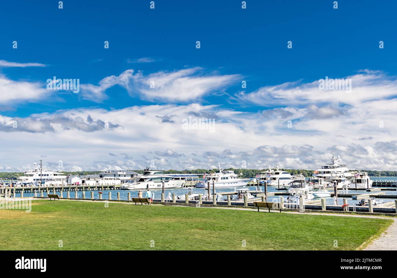 Molo sul lungomare di Greenport Foto Stock
