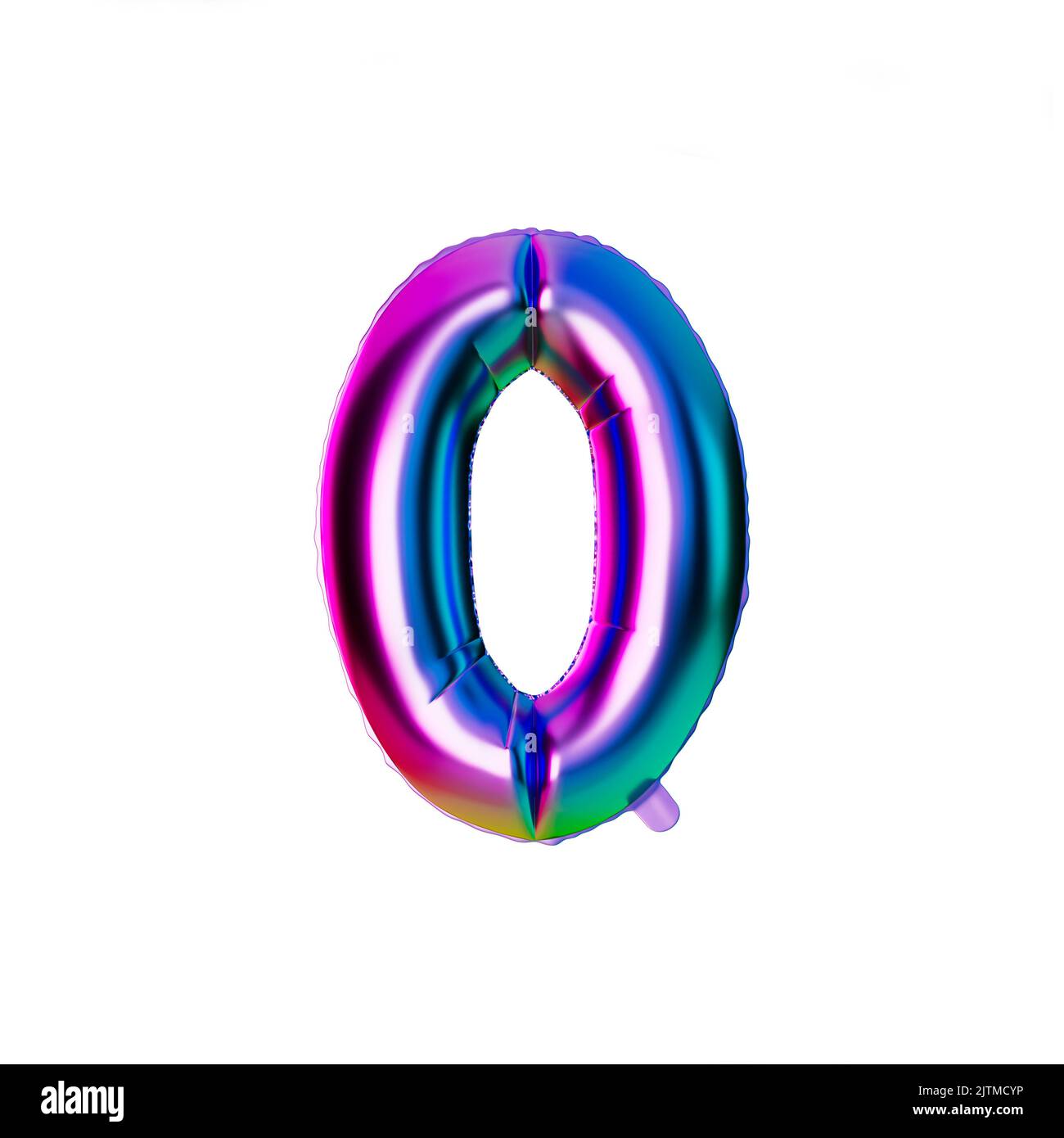 Numero 0 foglio iridescente elio palloncino. Rendering 3D Foto Stock