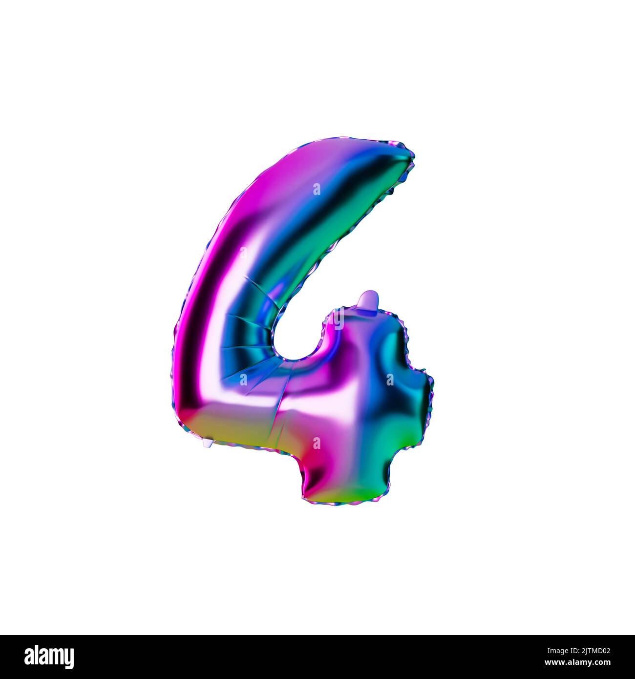 Numero 4 foglio iridescente elio palloncino. Rendering 3D Foto Stock