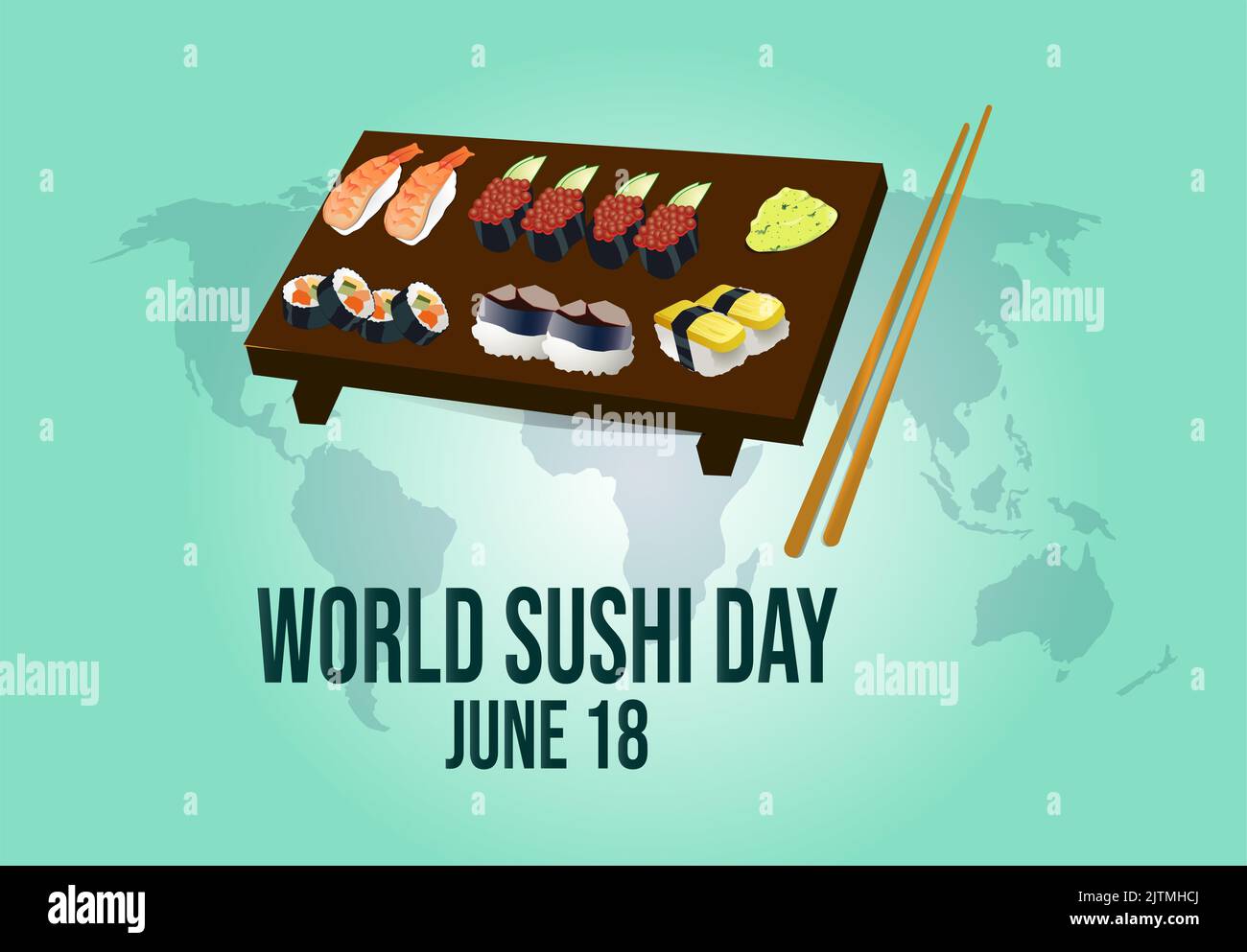 Un poster per la Giornata Mondiale del sushi Foto Stock