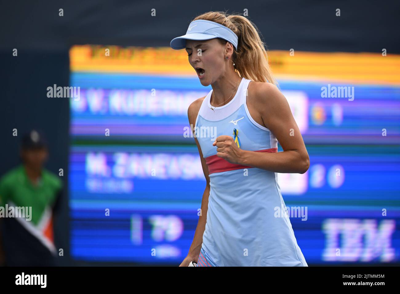 New York City, USA, 31 agosto 2022. Il belga Maryna Zanevska festeggia dopo aver segnato durante la partita tra il belga Zanevska e il russo Kudermetova, nel secondo round del torneo femminile di single, al torneo di tennis US Open Grand Slam, a Flushing Meadow, a New York City, USA, mercoledì 31 agosto 2022. FOTO DI BELGA TONY BEHAR Foto Stock