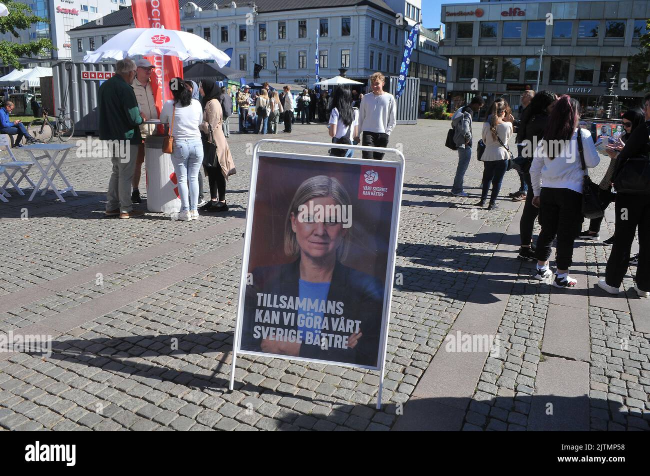 Malmo /Sweden/30 August 2022/Partito democratico svedese che si è accampato per le elezioni geernali in svezia e vuole per la sua prima donna Magdalena Andersson contro il primo ministro svedese il giorno dell'elecuon Domenica 11 Settembre 2022. (Foto..Francis Joseph Dean/Dean Pictures. Foto Stock