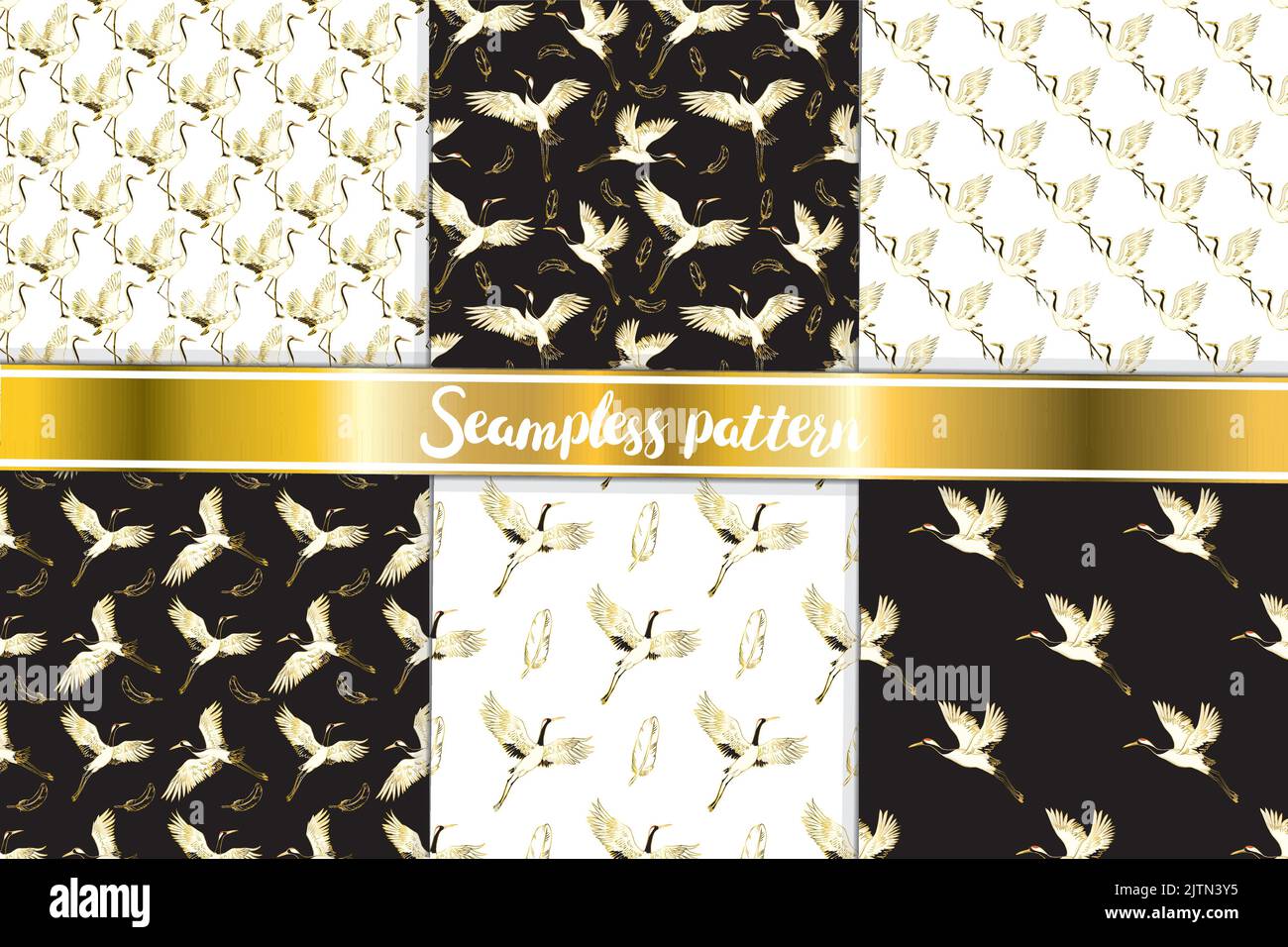 Kimono decorativo con motivi floreali pattern di sfondo con gru e fiori illustrazione vettoriale Illustrazione Vettoriale