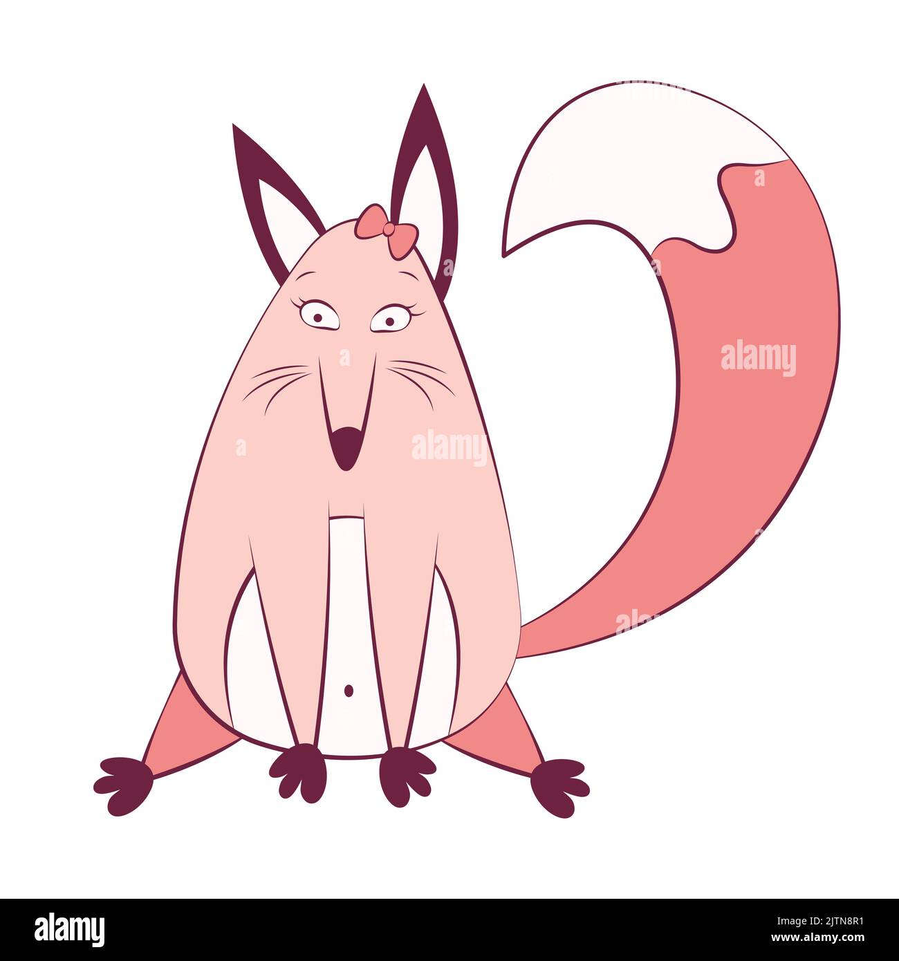 Carino vettore di volpe Kawaii Woodland animali cartone animato. Illustrazione in stampa poster. Disegno a mano e stile monocromatico alla moda. Decorazione della stanza dei bambini, buono regalo, acquazzone del bambino, compleanno, giorno della donna 8 marzo. Illustrazione Vettoriale