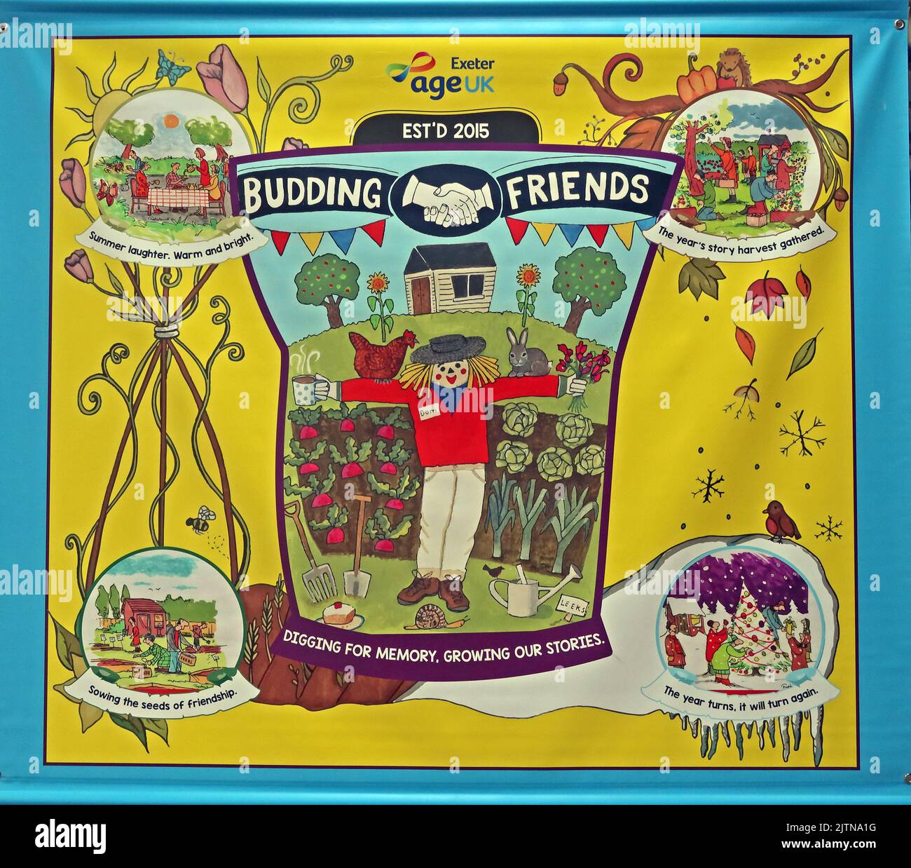 Banner per speranza e cambiamento - Exeter Age UK - amici in erba - Digging for Memory - Growing our Stories Foto Stock