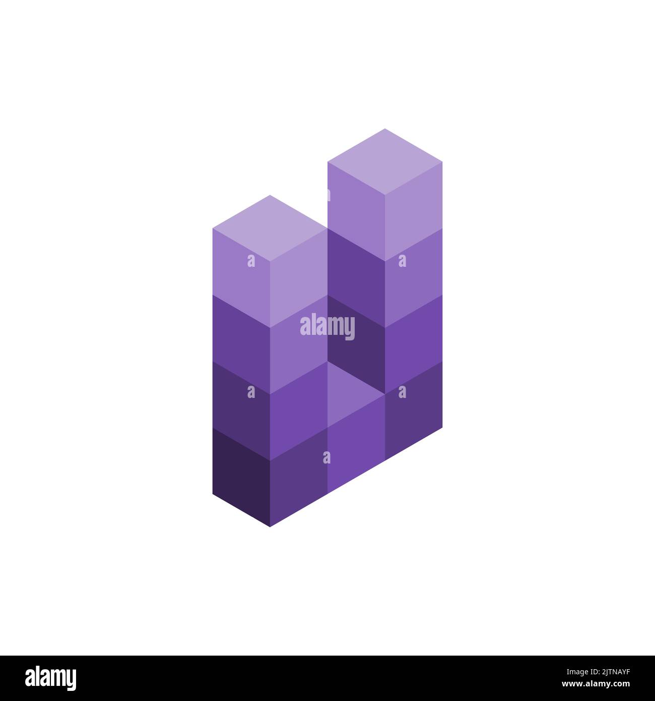 Lettera U fatta di cubetti. Logo lavanda 3D U. Concetto di costruzione. Costruzione muro idea. Scatola a U isometrica. Architettura. Lettera dell'alfabeto U modello.vettore Illustrazione Vettoriale