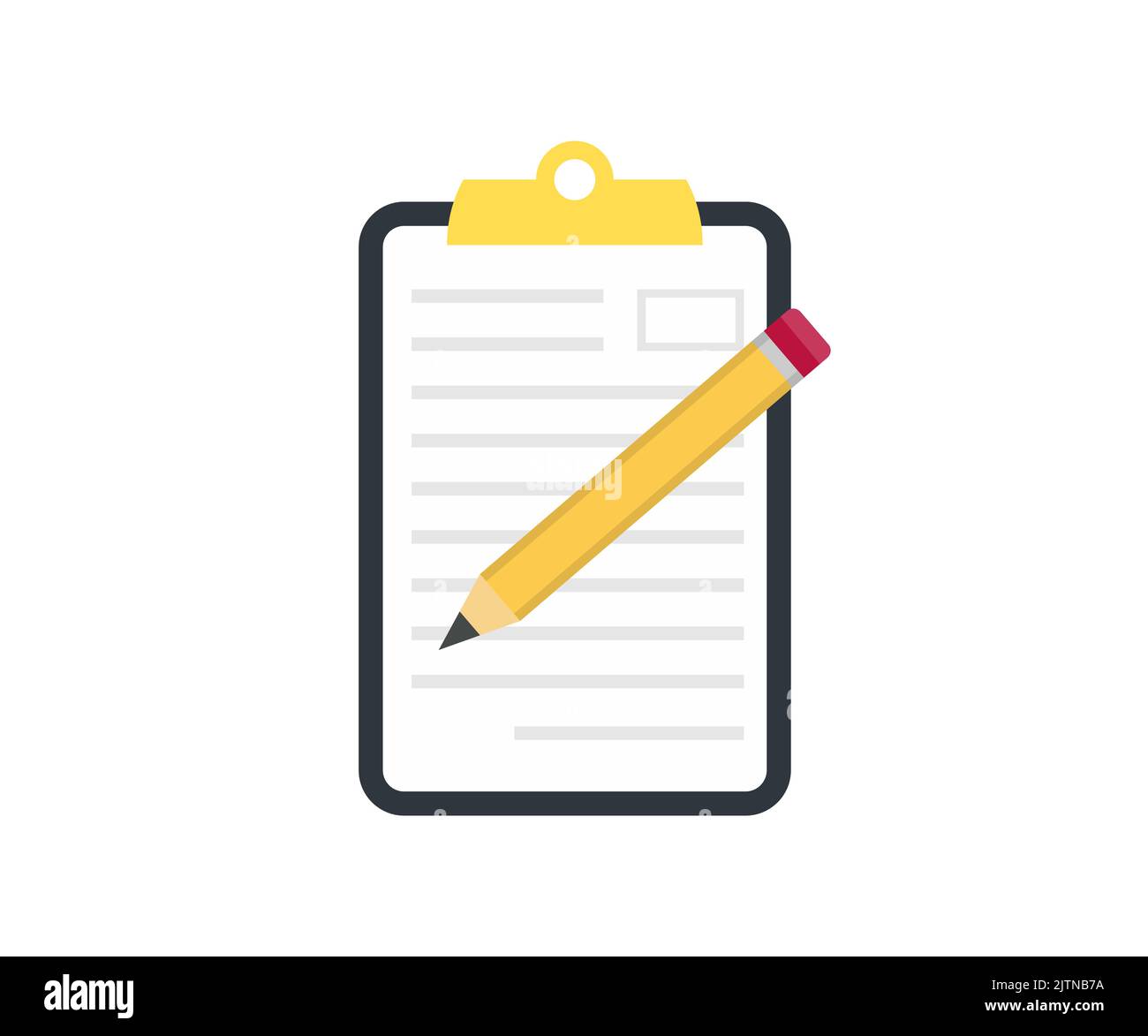 Notebook con logo a forma di matita piatta. Stile minimalista, notebook vuoto, visualizzazione a piatto con disegno vettoriale e illustrazione del blocco note vuoto. Illustrazione Vettoriale