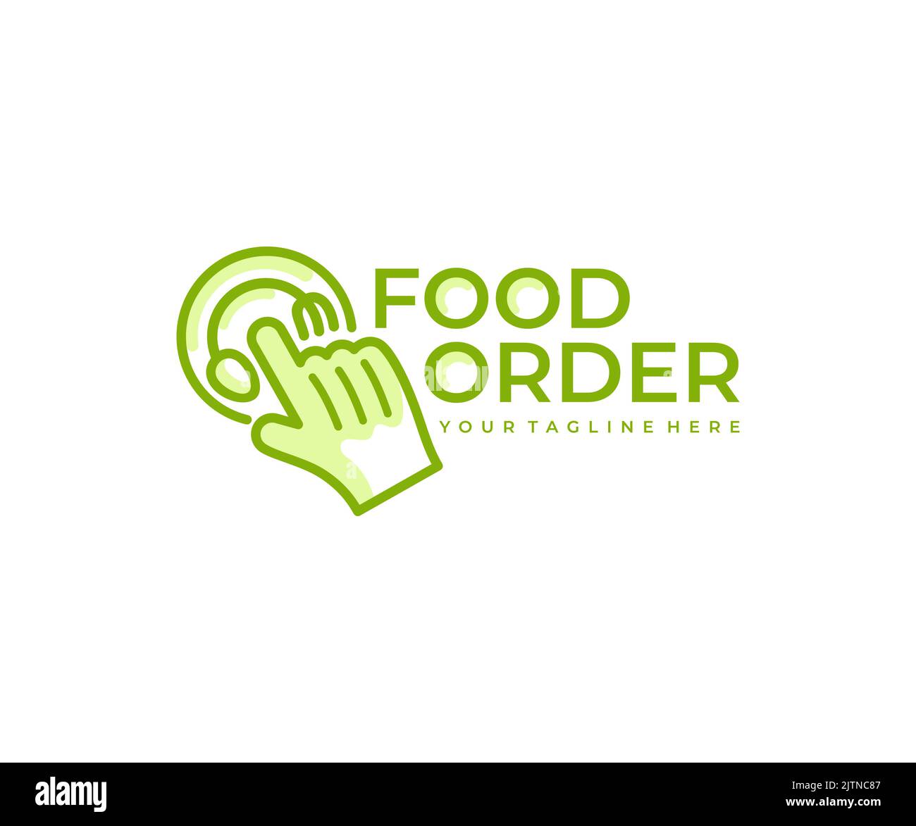 Ordine o ordine di cibo, cibo online e consegna, logo design. Cibo, pasto, mangiare e cibo da asporto, disegno vettoriale e illustrazione Illustrazione Vettoriale