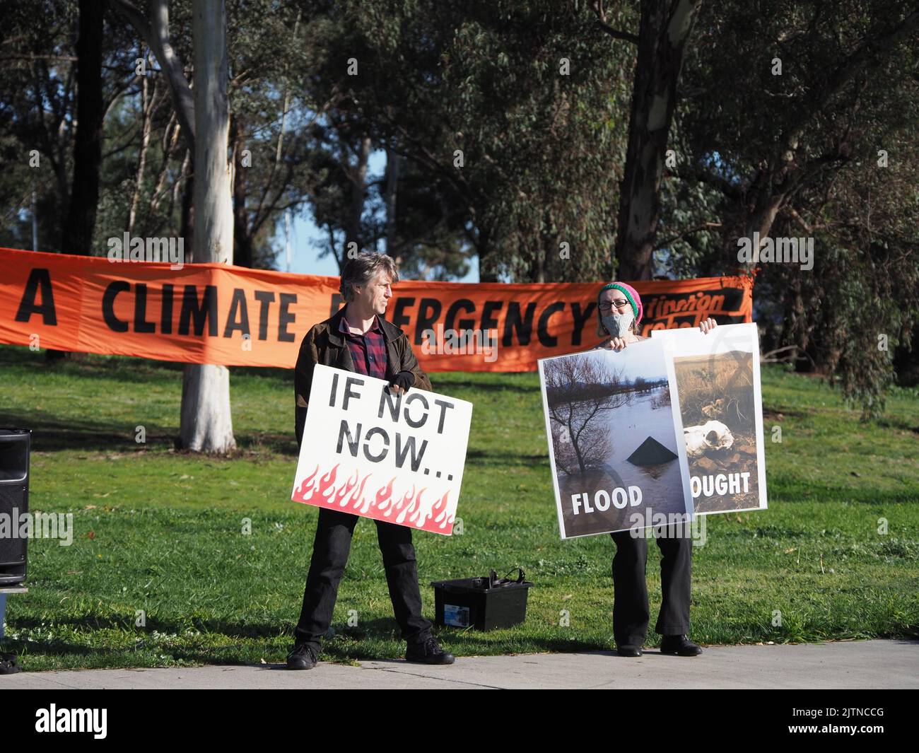 Protesta climatica al vertice sul lavoro e le competenze Foto Stock